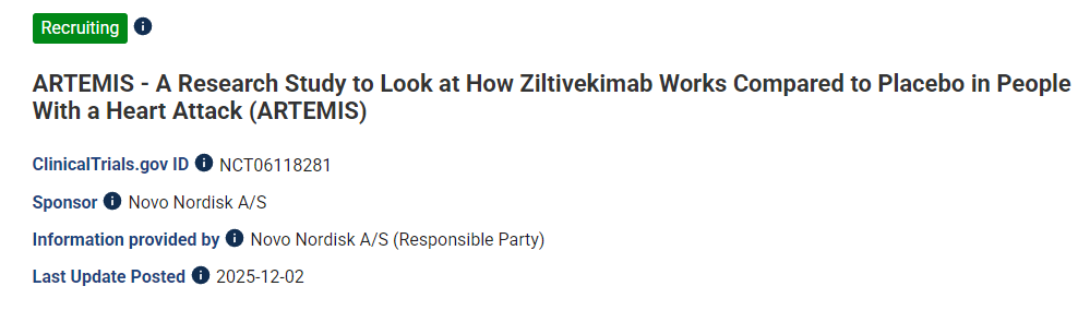 ARTEMIS——一項研究,旨在比較齊爾蒂維單抗與安慰劑在心臟病患者中的療效(ARTEMIS) ARTEMIS——一項研究,旨在比較齊爾蒂維單抗與安慰劑在心臟病患者中的療效(ARTEMIS)