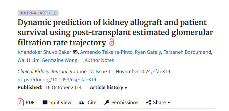 利用移植后估計腎小球濾過率軌跡動態(tài)預測腎移植和患者生存率 利用移植后估計腎小球濾過率軌跡動態(tài)預測腎移植和患者生存率